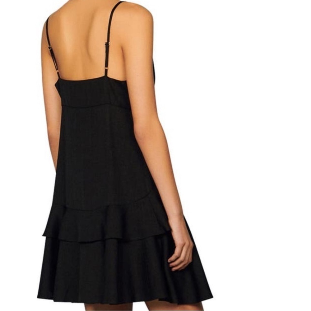 SANDRO Gisele Ruffle Mini Dress Black Size 6 European 38 - Picture 2 of 13